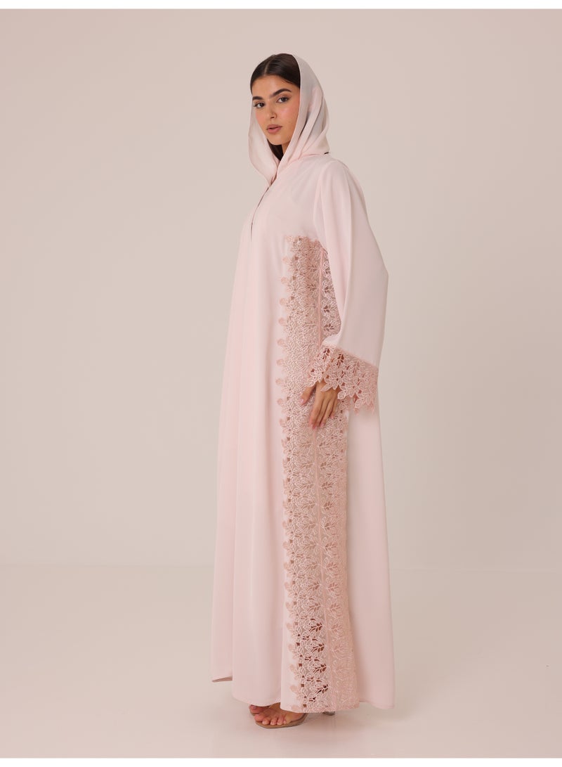 IKKXA Rosewood Lace Abaya ABY1229 Pink - Image 3
